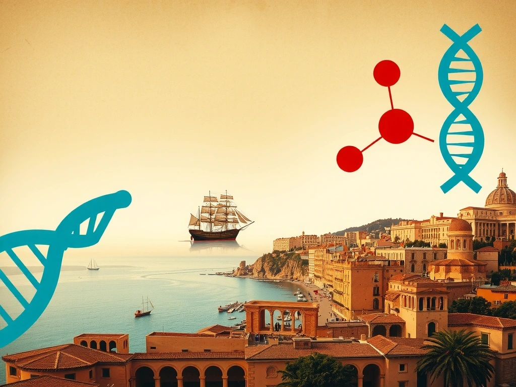 Antica mappa di Genova che simboleggia le origini e la storia dell'azienda Genovamarinacz, con elementi marini e un tocco di modernità.