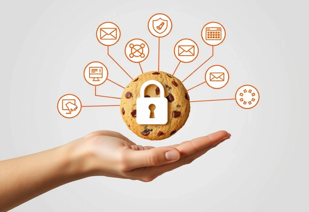 Mano che tiene un biscotto digitale con icone di privacy